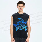 Unisex Turtle Printed Washed Tank Top