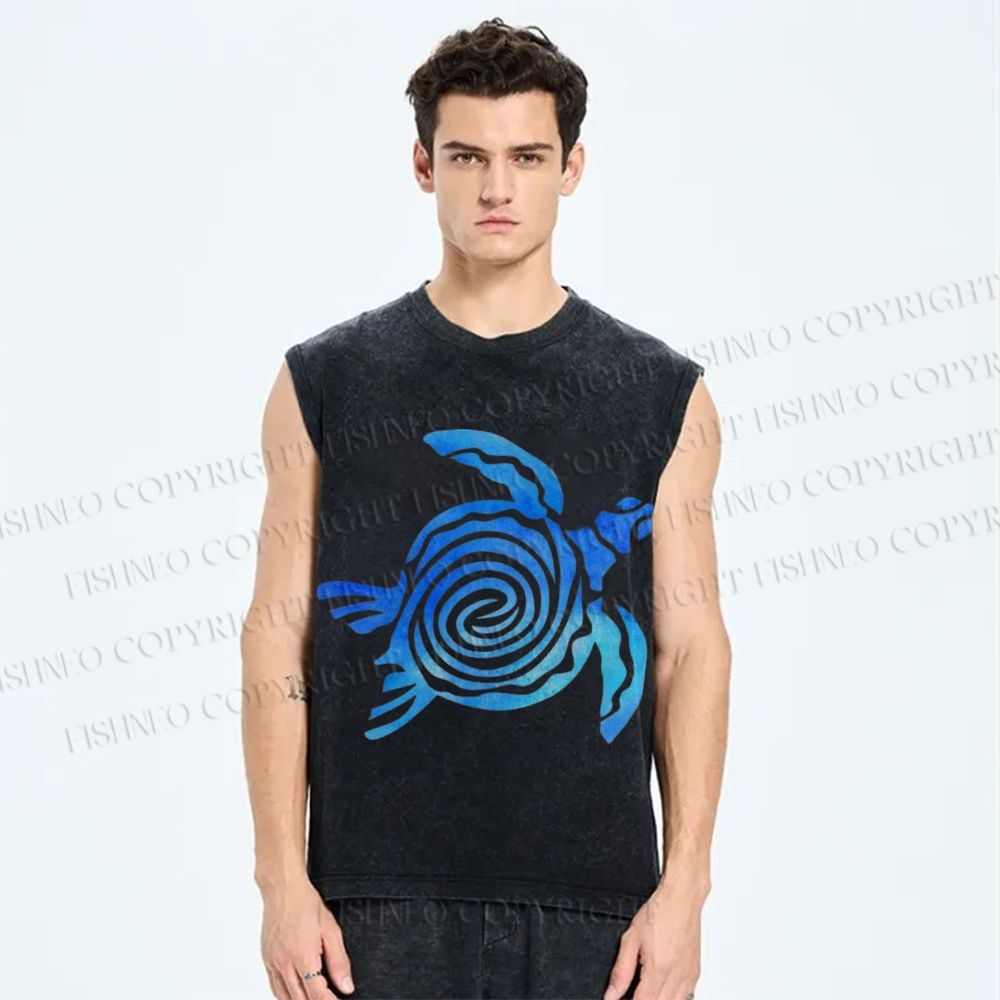 Unisex Turtle Printed Washed Tank Top