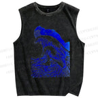 Unisex Japanese Wave Printed Washed Tank Top