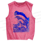 Unisex Japanese Wave Printed Washed Tank Top