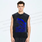 Unisex Japanese Wave Printed Washed Tank Top