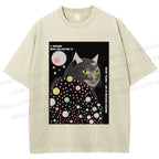 Unisex Yayoi Kusama Cat Printed Washed Tee