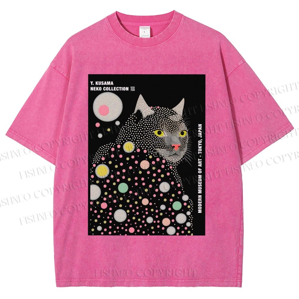 Unisex Yayoi Kusama Cat Printed Washed Tee