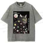 Unisex Yayoi Kusama Cat Printed Washed Tee