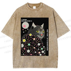 Unisex Yayoi Kusama Cat Printed Washed Tee