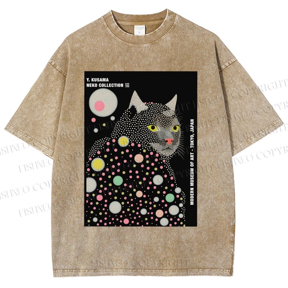 Unisex Yayoi Kusama Cat Printed Washed Tee