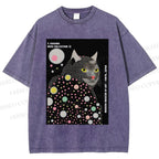 Unisex Yayoi Kusama Cat Printed Washed Tee