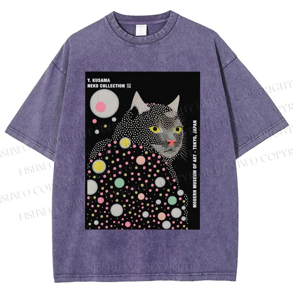 Unisex Yayoi Kusama Cat Printed Washed Tee