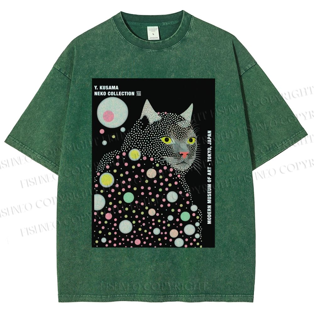 Unisex Yayoi Kusama Cat Printed Washed Tee