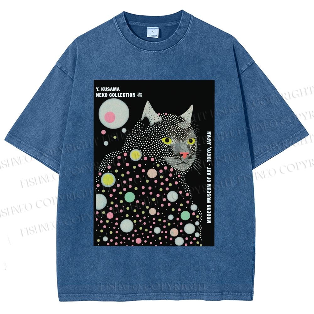Unisex Yayoi Kusama Cat Printed Washed Tee