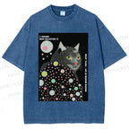 Unisex Yayoi Kusama Cat Printed Washed Tee