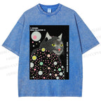 Unisex Yayoi Kusama Cat Printed Washed Tee