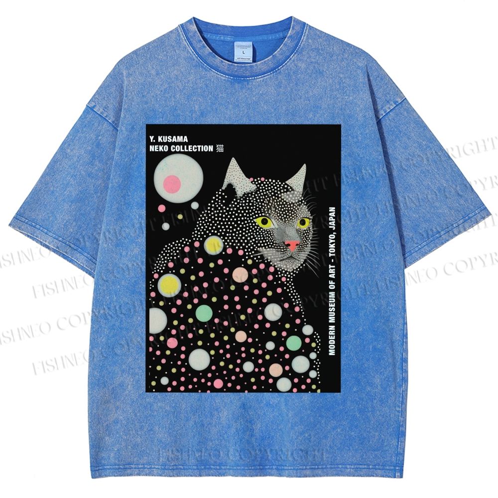 Unisex Yayoi Kusama Cat Printed Washed Tee