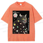 Unisex Yayoi Kusama Cat Printed Washed Tee
