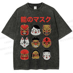 Unisex Japanese Mask Printed Washed Tee