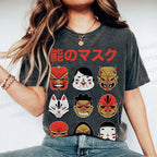 Unisex Japanese Mask Printed Washed Tee