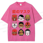 Unisex Japanese Mask Printed Washed Tee
