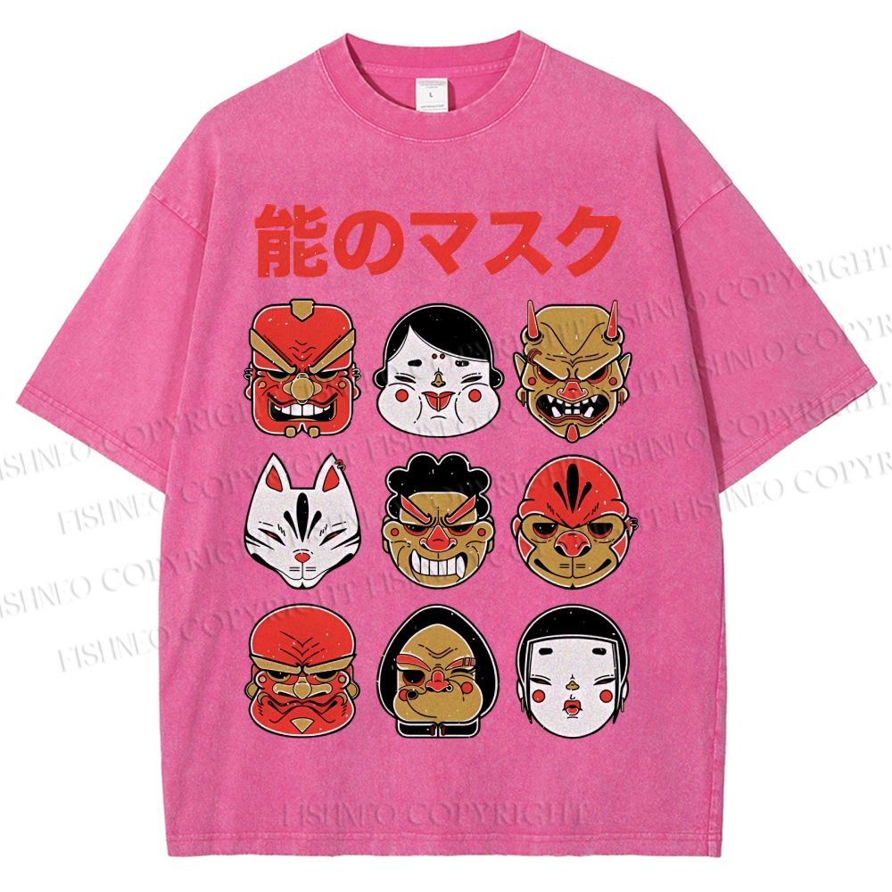 Unisex Japanese Mask Printed Washed Tee