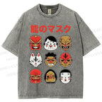 Unisex Japanese Mask Printed Washed Tee