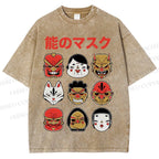 Unisex Japanese Mask Printed Washed Tee