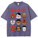 Unisex Japanese Mask Printed Washed Tee