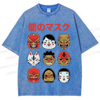 Unisex Japanese Mask Printed Washed Tee