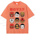 Unisex Japanese Mask Printed Washed Tee
