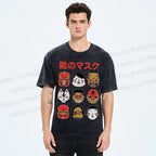 Unisex Japanese Mask Printed Washed Tee