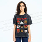 Unisex Japanese Mask Printed Washed Tee