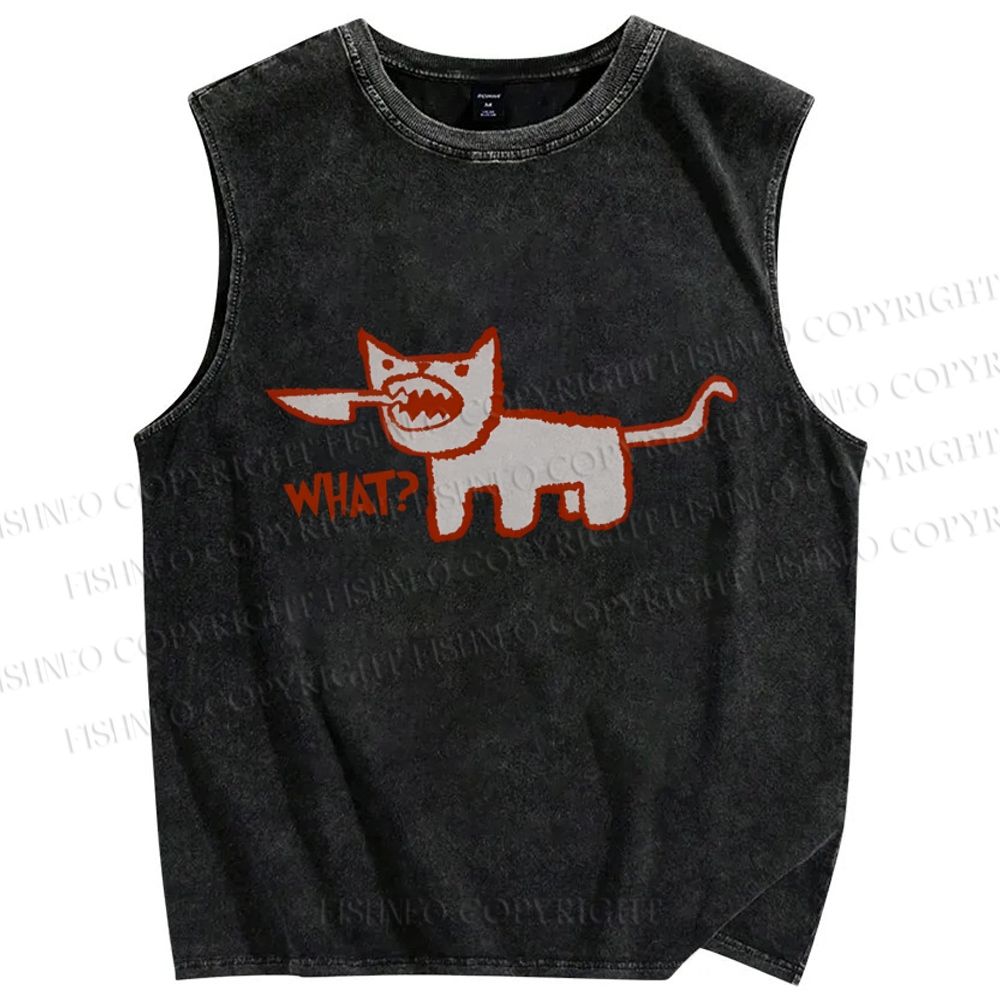 Unisex What Cat Printed Washed Tank Top