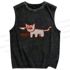 Unisex What Cat Printed Washed Tank Top