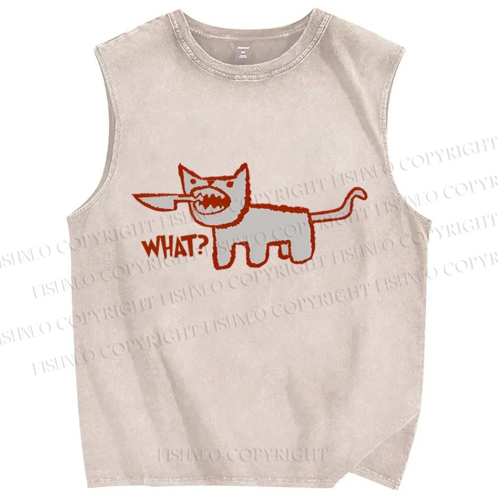Unisex What Cat Printed Washed Tank Top