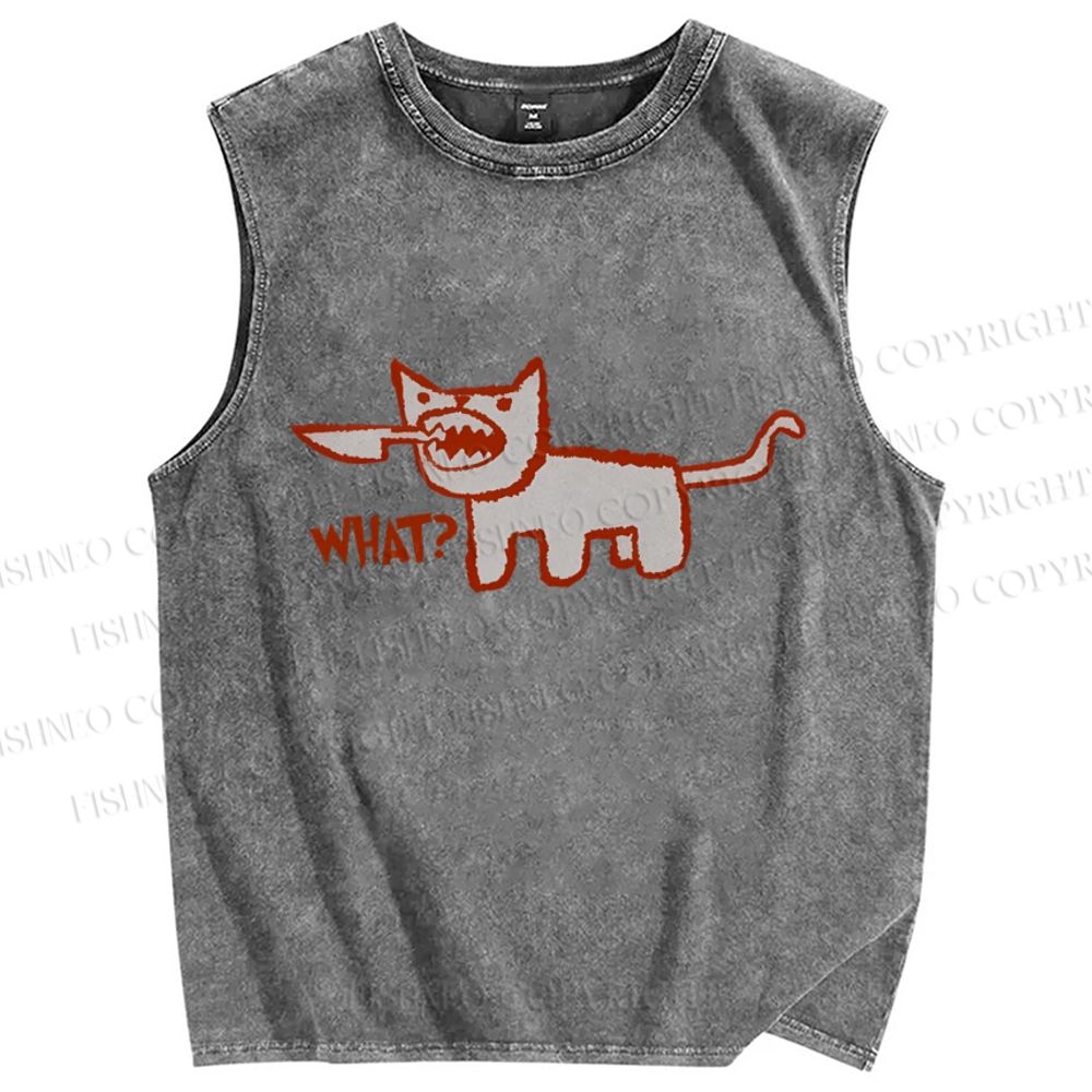 Unisex What Cat Printed Washed Tank Top