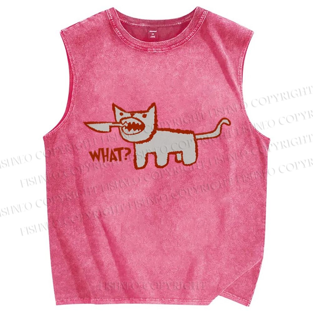 Unisex What Cat Printed Washed Tank Top