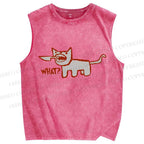 Unisex What Cat Printed Washed Tank Top