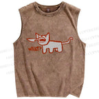 Unisex What Cat Printed Washed Tank Top