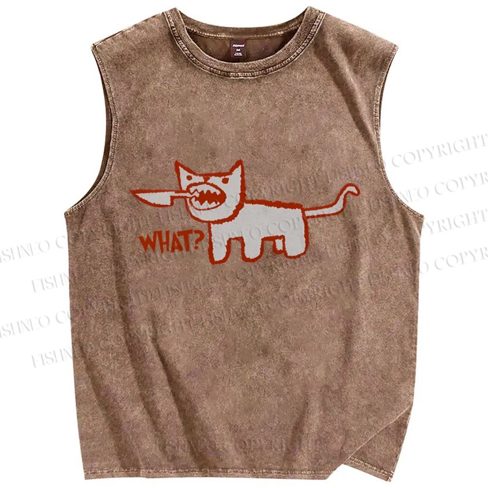 Unisex What Cat Printed Washed Tank Top