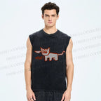 Unisex What Cat Printed Washed Tank Top