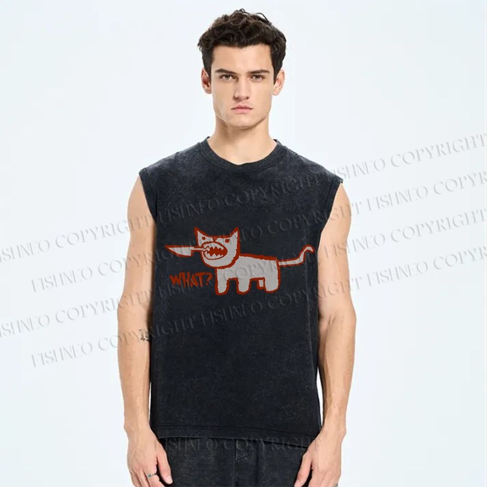 Unisex What Cat Printed Washed Tank Top