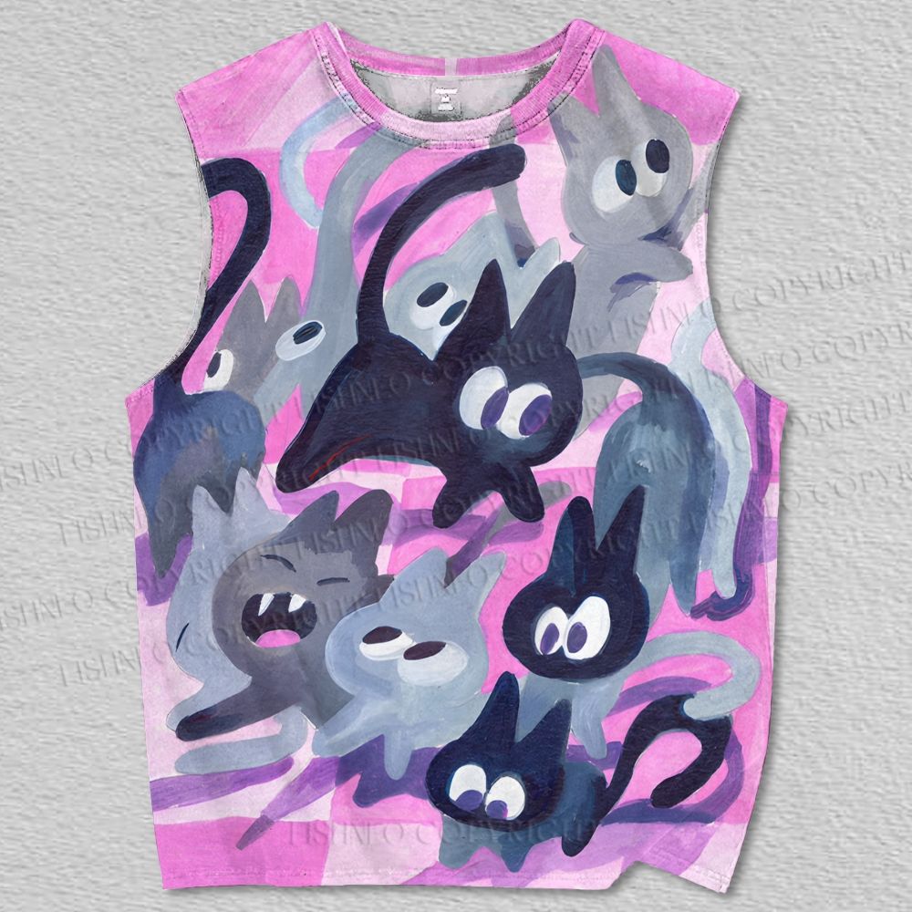 Unisex Cartoon Cats Printed Tank Top