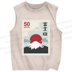 Unisex Mount Fuji Stamp Printed Washed Tank Top