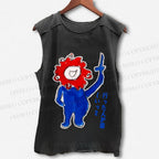 Unisex Japanese Funny Graffiti Printed Washed Tank Top