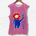 Unisex Japanese Funny Graffiti Printed Washed Tank Top