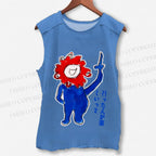 Unisex Japanese Funny Graffiti Printed Washed Tank Top