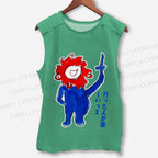 Unisex Japanese Funny Graffiti Printed Washed Tank Top