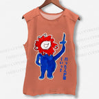 Unisex Japanese Funny Graffiti Printed Washed Tank Top