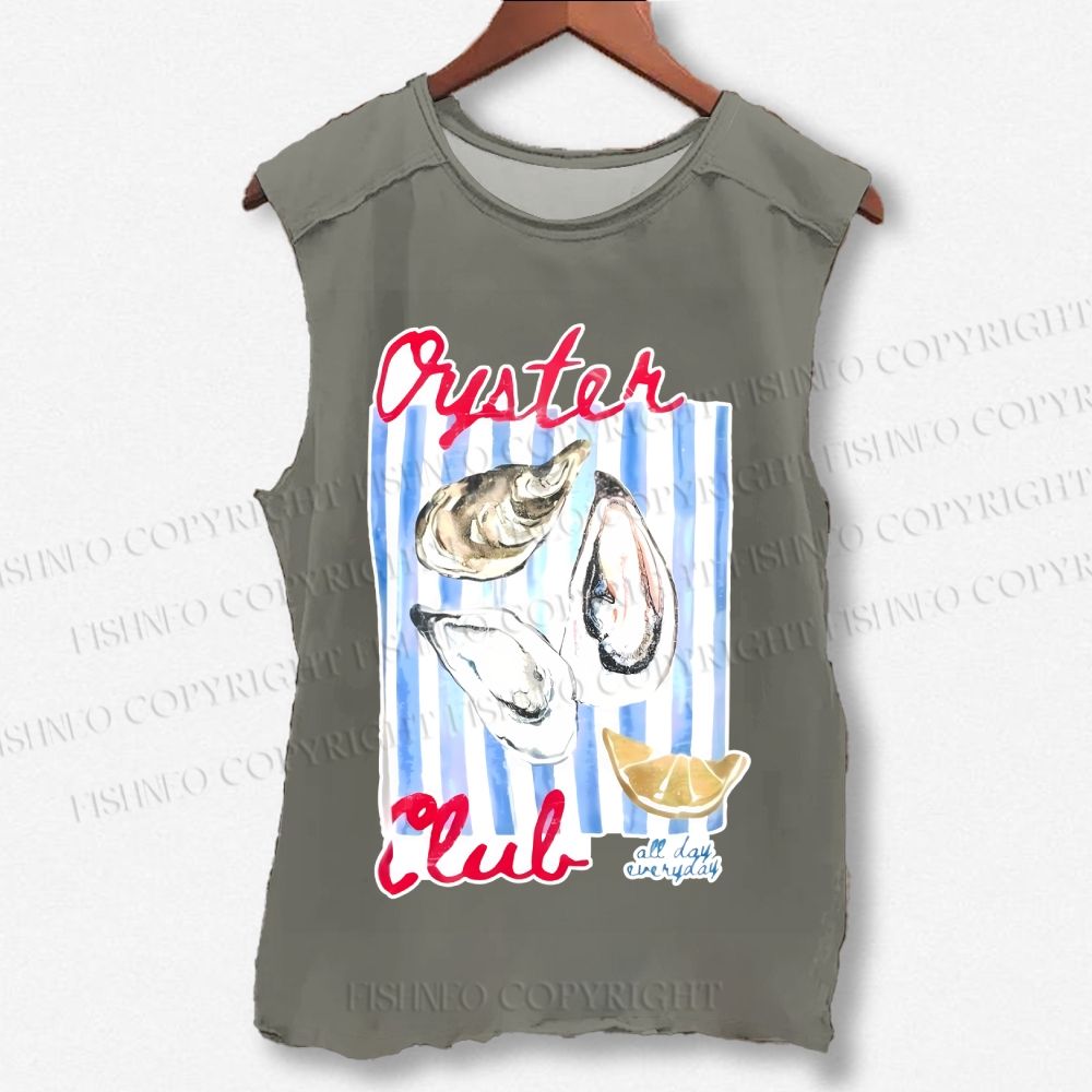 Unisex Oysters Club Shell Printed Washed Tank Top