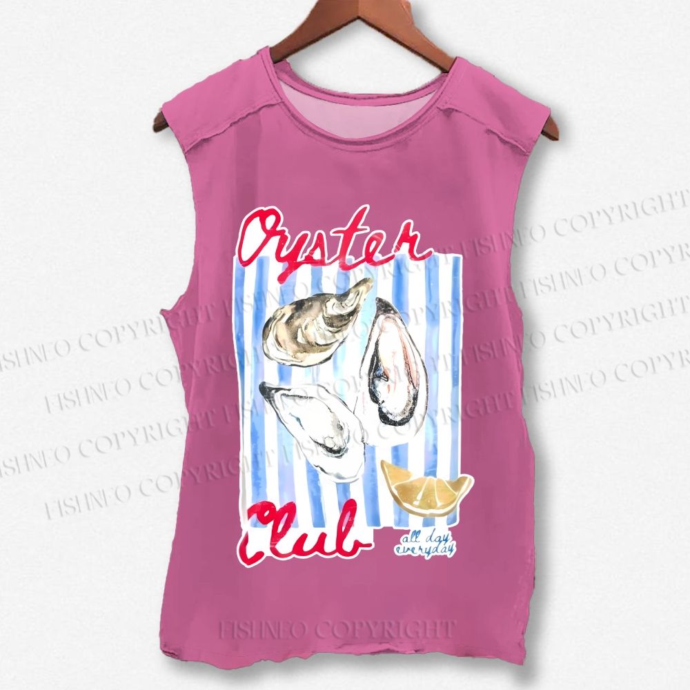 Unisex Oysters Club Shell Printed Washed Tank Top