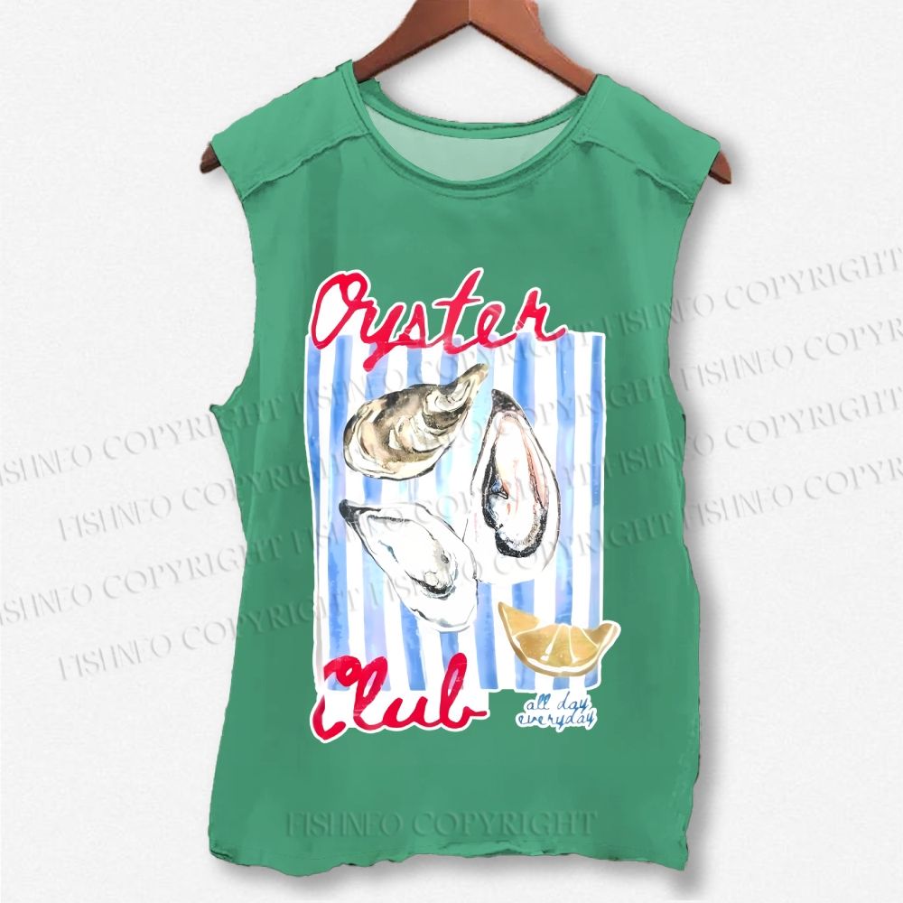 Unisex Oysters Club Shell Printed Washed Tank Top