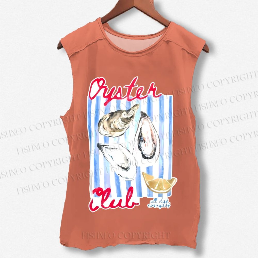 Unisex Oysters Club Shell Printed Washed Tank Top